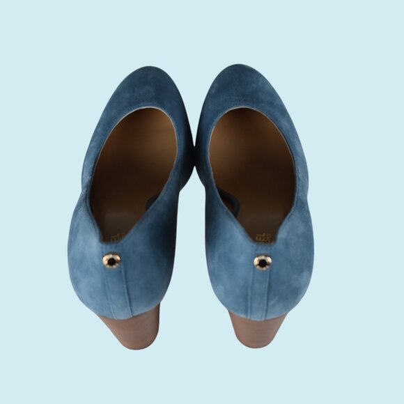 Michael Kors Suede Pump Size 9M Chambray Blue Susan Flex Stacked Heel NWOB - Picture 9 of 15